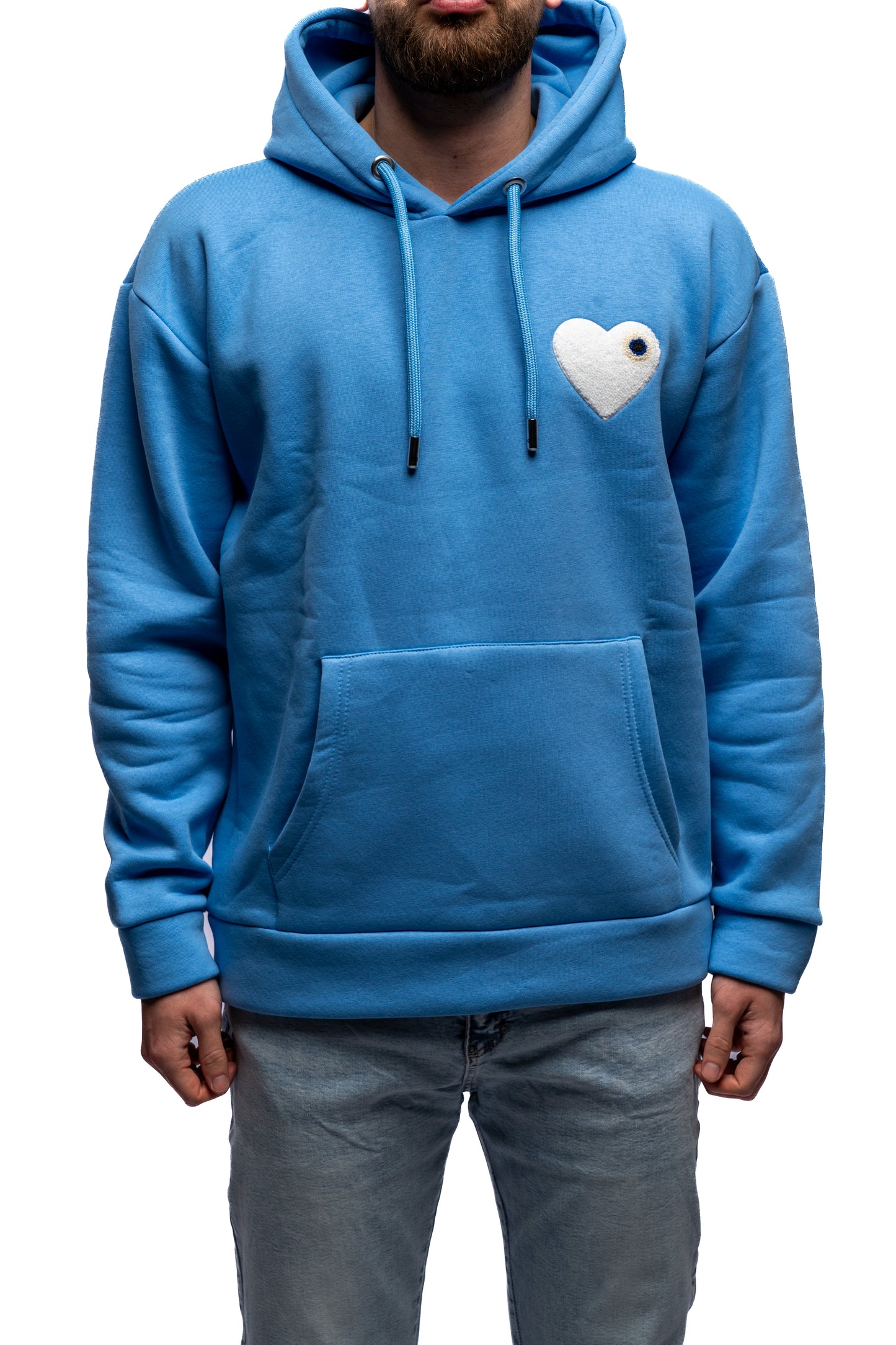 Hoodie coeur bleu/blanc