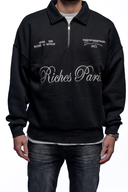 Sweat zip "Not Collab" Noir Riches Paris