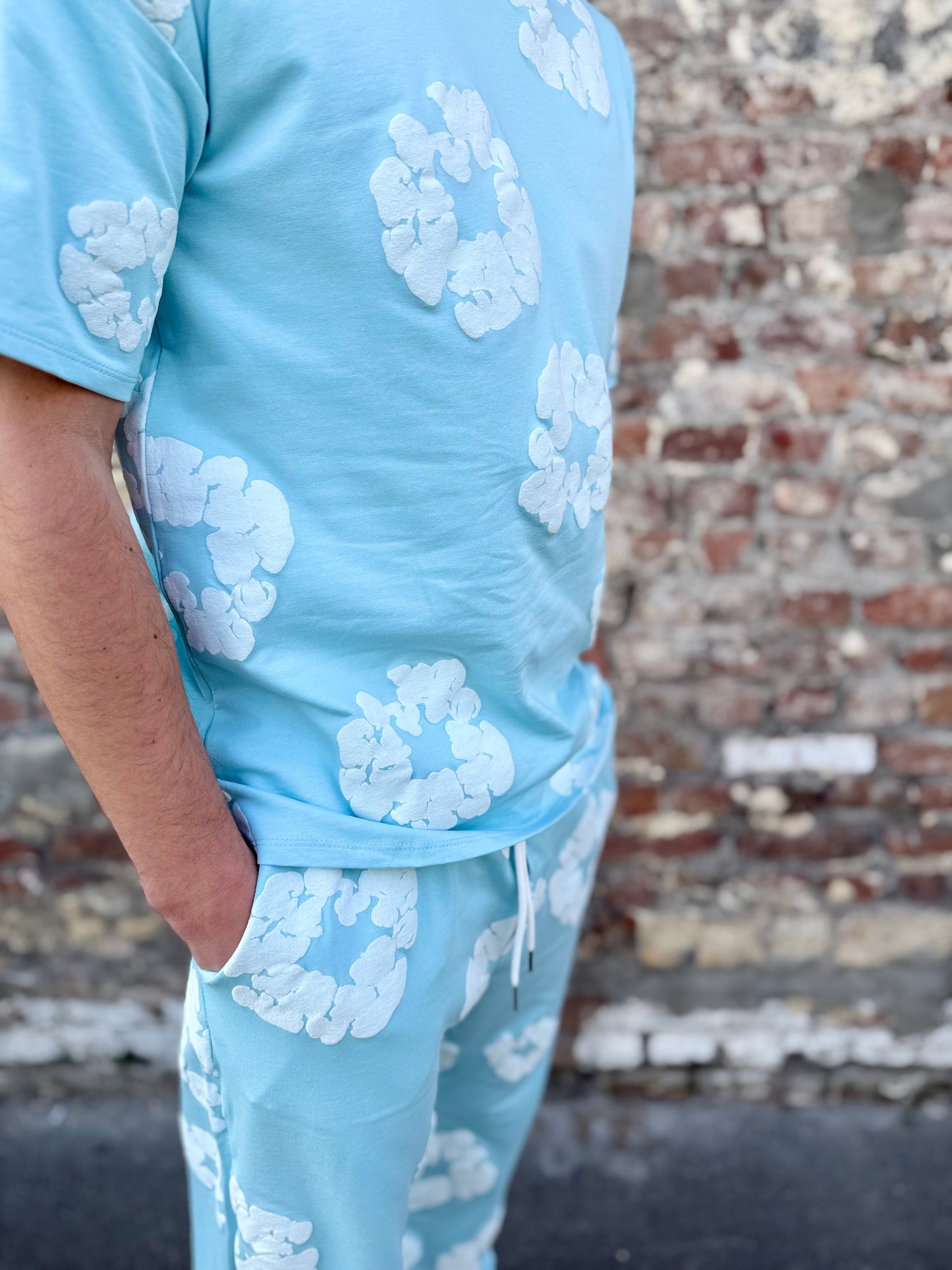 Ensemble t-shirt à fleurs bleu