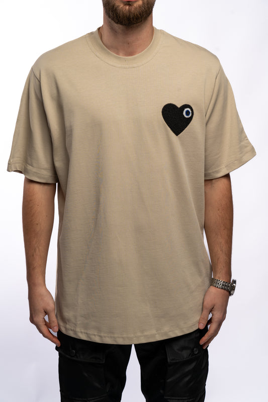 T-shirt coeur beige/noir