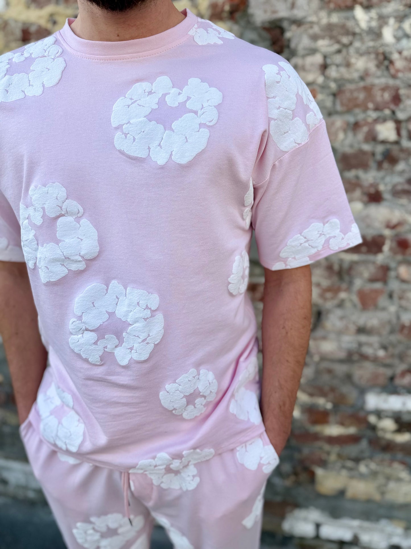Ensemble t-shirt à fleurs rose