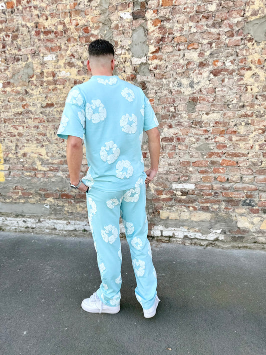 Ensemble t-shirt à fleurs bleu