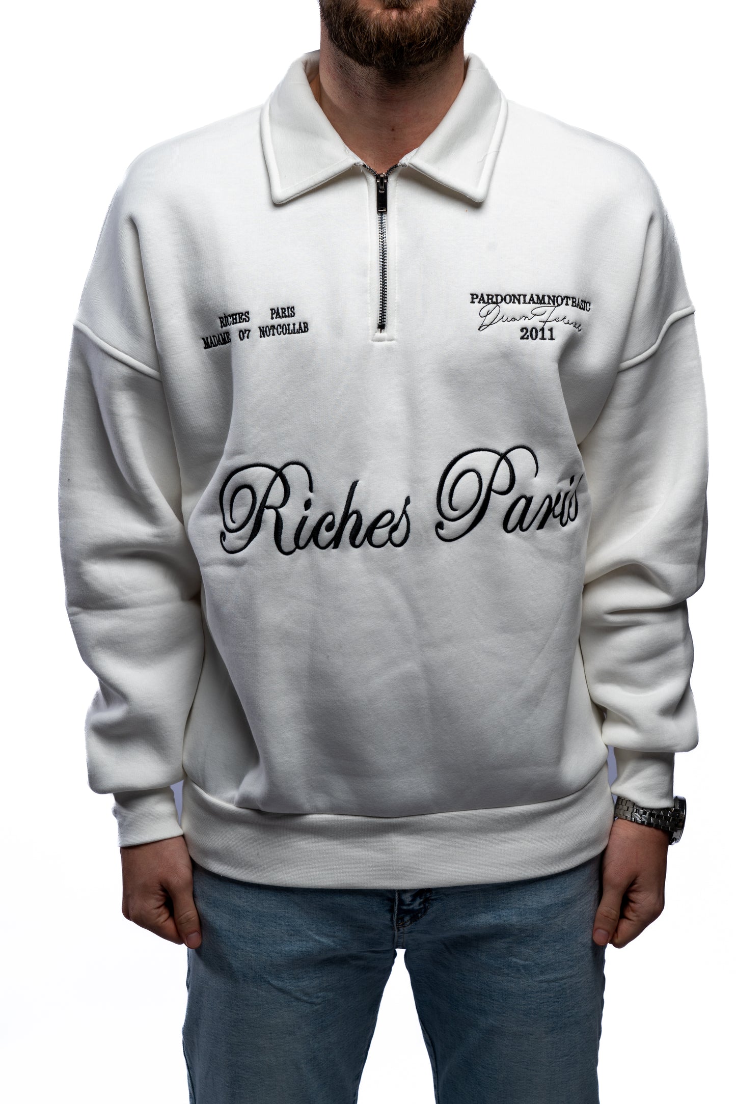 Sweat zip "Not Collab" Blanc Riches Paris